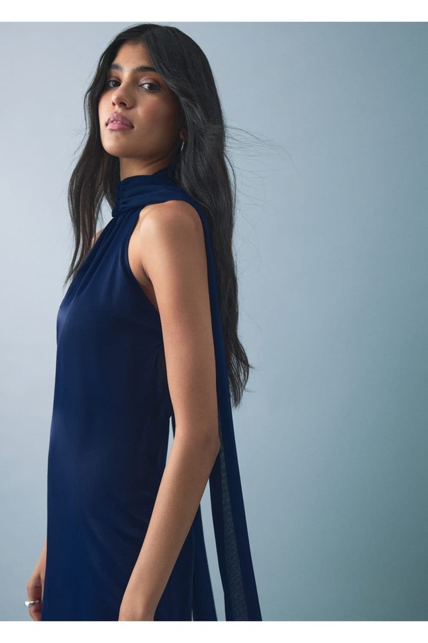 Halter yaka saten elbise - 2