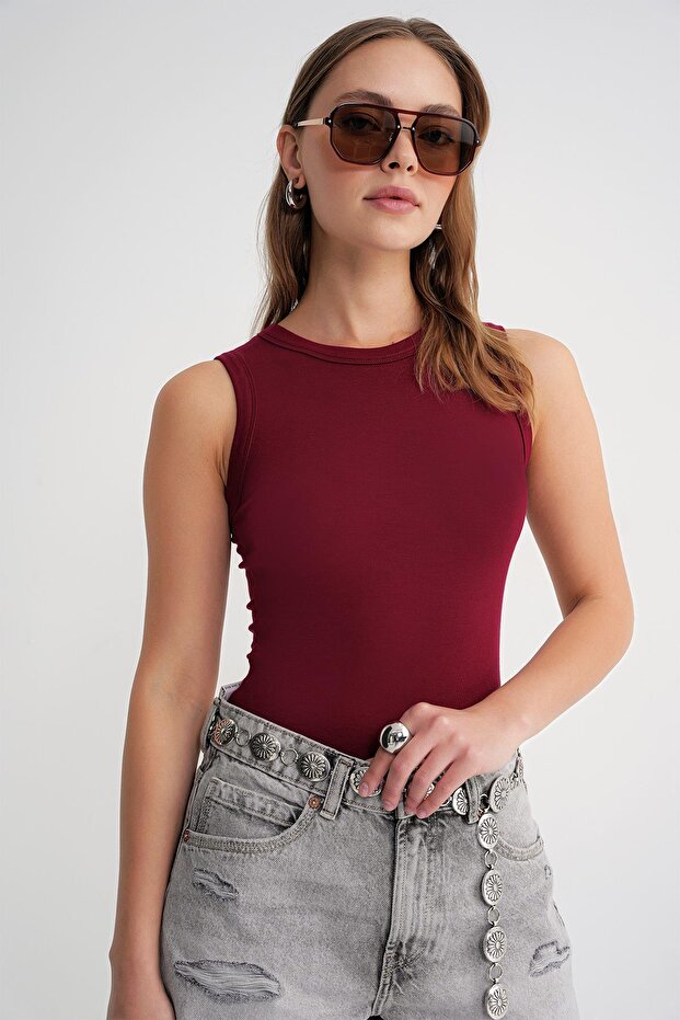 2012 Kadın Slim Fit Basic Atlet Bordo - 3