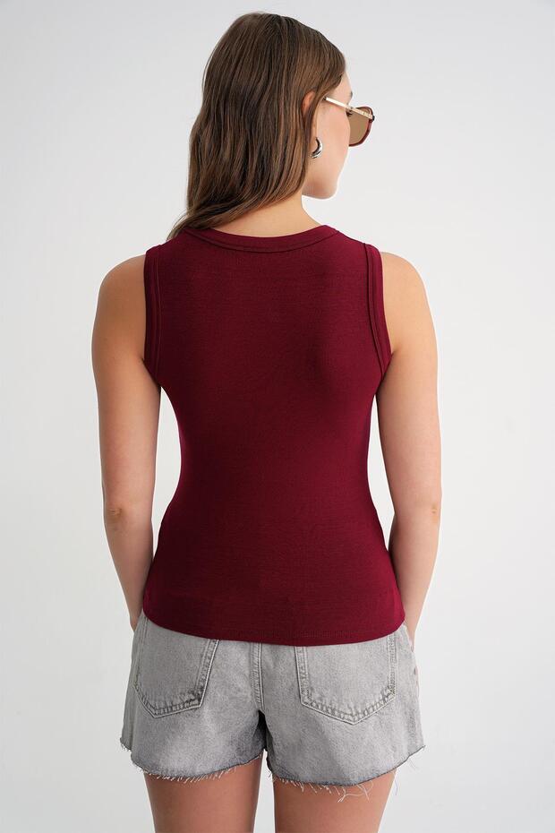 2012 Kadın Slim Fit Basic Atlet Bordo - 7