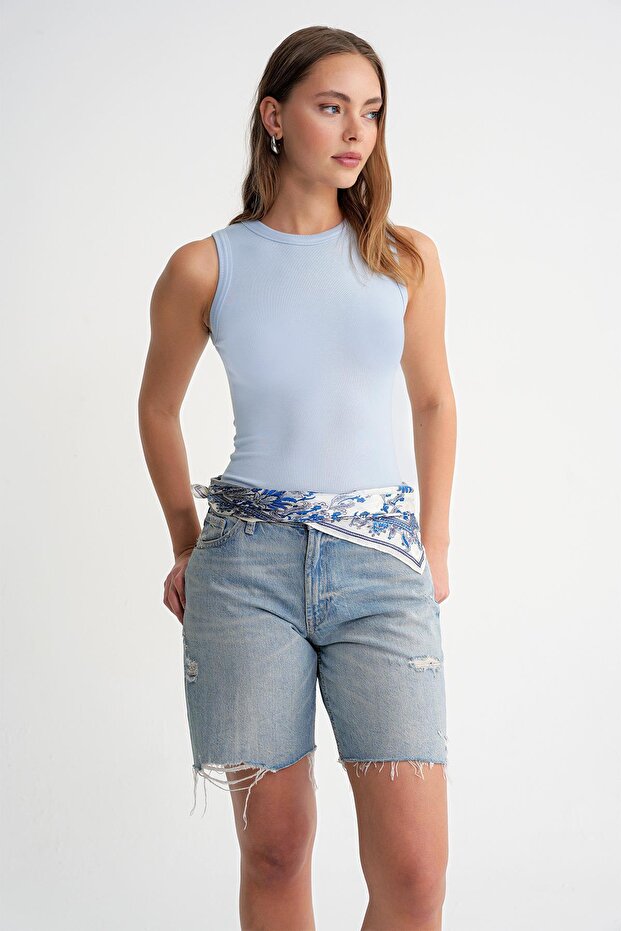 2012 Kadın Slim Fit Basic Atlet Bebe Mavi - 2