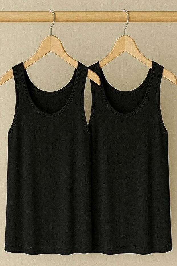2 Pieces A-Line Comfortable Fit Basic Thick Strap Undershirt T-Shirt - 1