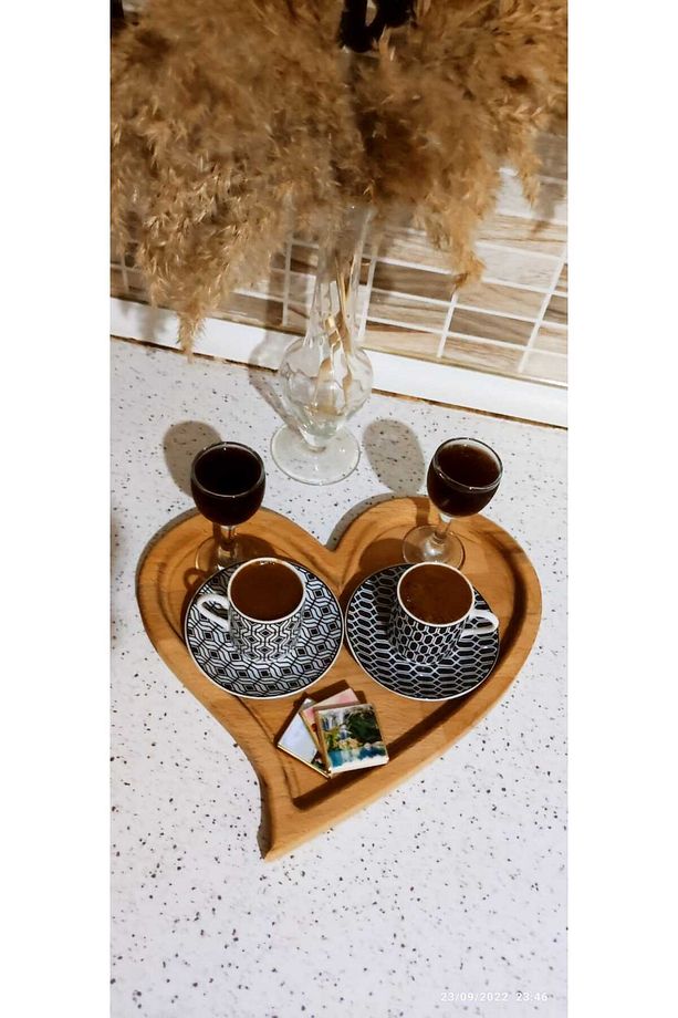 Ahşap Tek Kalp Sunum Tepsisi (30X26 CM) – 2 Adet Lokumluk Hediyeli - 5
