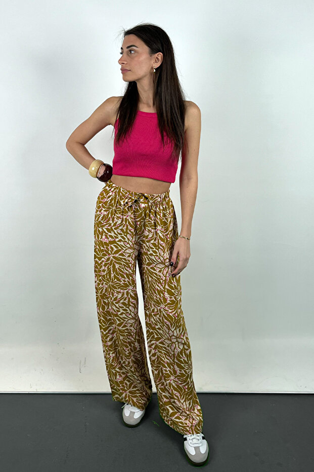 Patterned Viscose Draped Palazzo Trousers