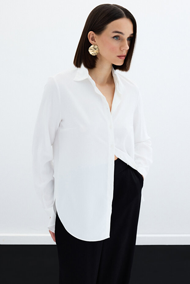 Obyčejná klasická košile - Ecru - 3