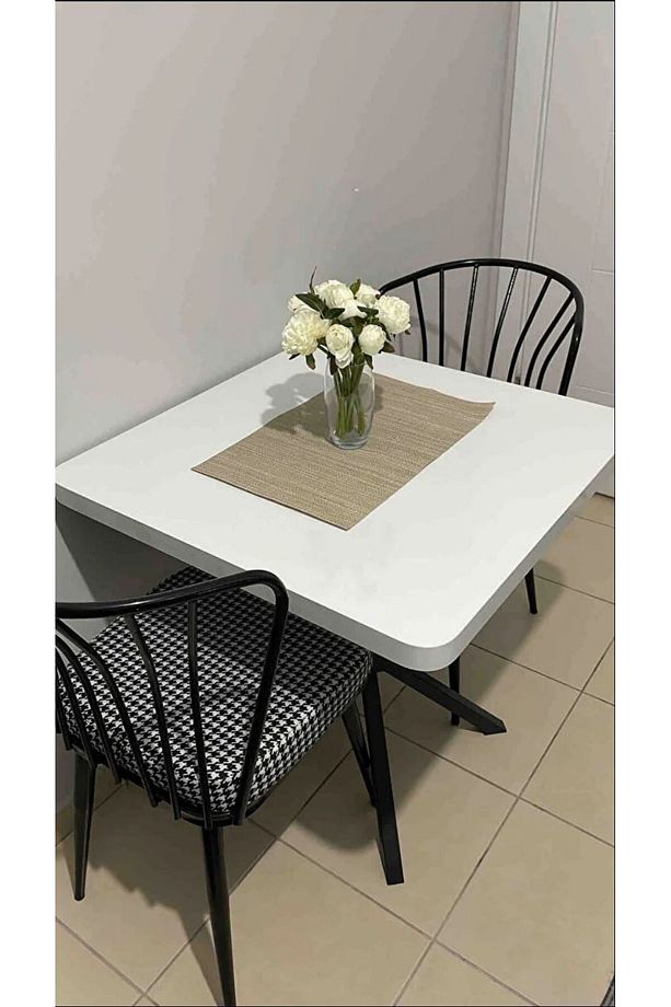 Ceviz Mutfak Balkon Cafe Yemek Masası Kavisli Köşe Siyah Ayak 70 cm - 2