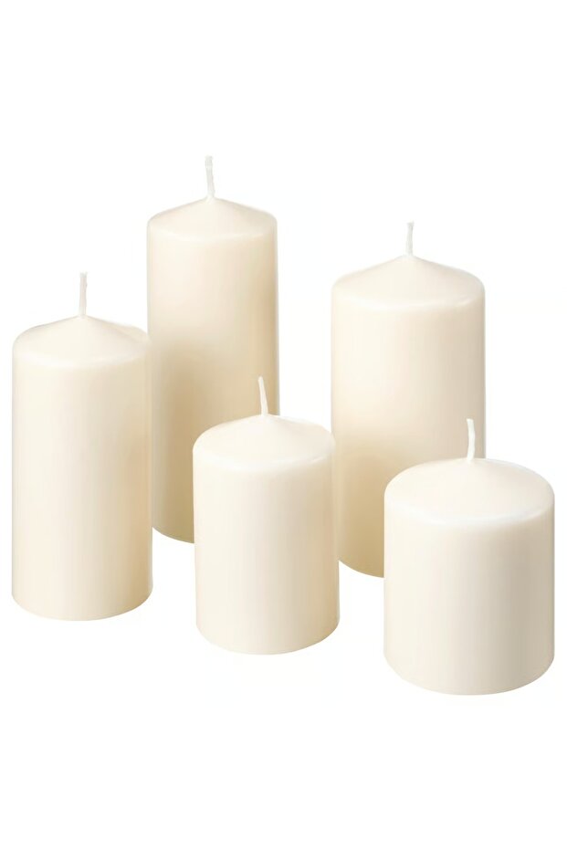 Fenomen Unscented Block Candle Set – Natural Pillar Candles, 5-pack, Long Burn Time