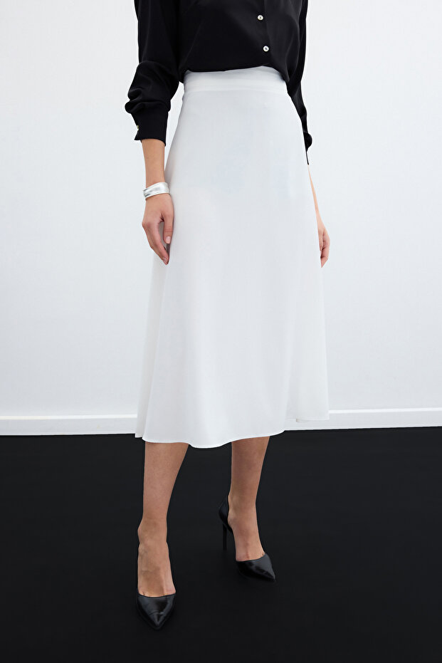 Midi Length Satin Skirt ECRU - 5