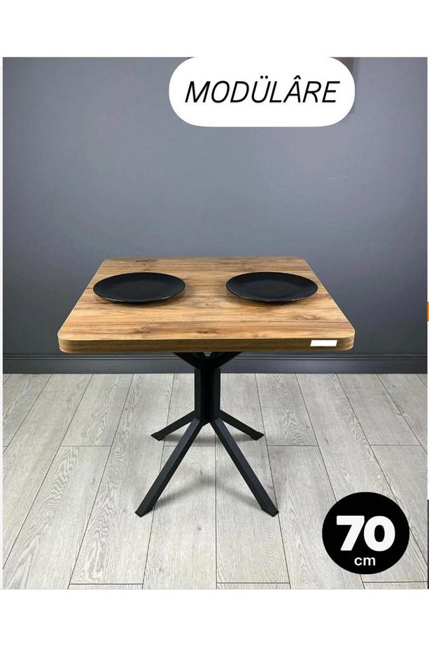 Ceviz Mutfak Balkon Cafe Yemek Masası Kavisli Köşe Siyah Ayak 70 cm - 1