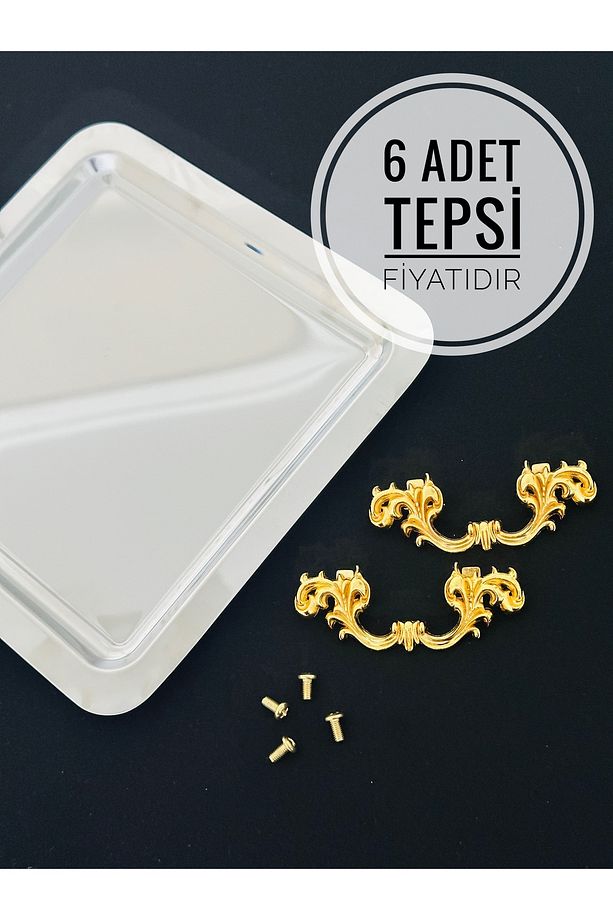 6 ADET Paslanmaz Çelik Kare Çıkarılabilir Kulp Detaylı Çay,kahve,ikram Servis Sunum Tepsisi 21x21 - 4