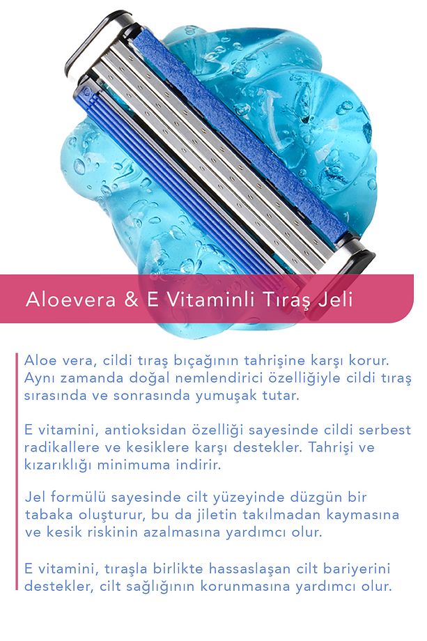 3 Jiletli Traş Bıçağı Aloevera & E Vit. Özü Jelli Oynar Başlık Isveç Çeliği | 6'lı - 3