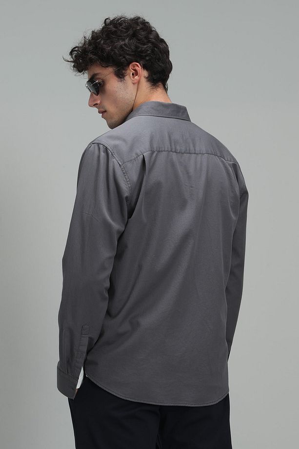 Quel Erkek Basic Gömlek Regular Fit Koyu Gri - 5