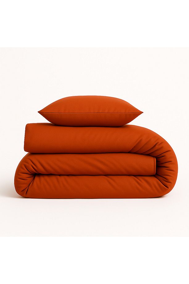 Tek Kişilik %100 Pamuk Nevresim Takımı 160x220 cm , Lastikli Çarşaflı Set, Kiremit Rengi - 5