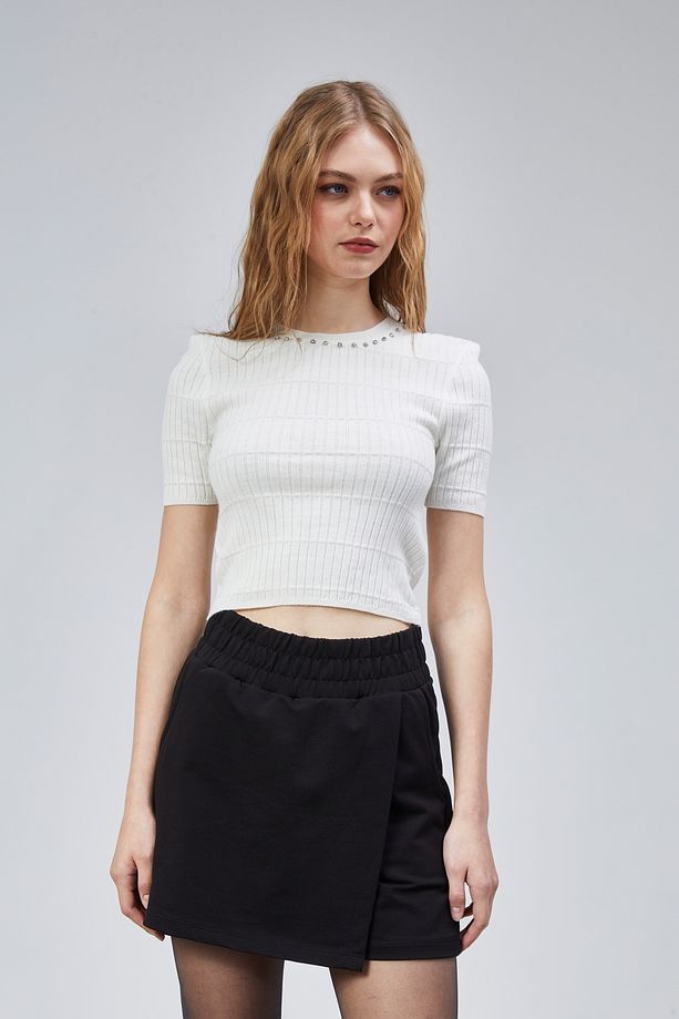 Fancy Kadın Beli Lastikli Cepli Basic Siyah Şort Etek - 1