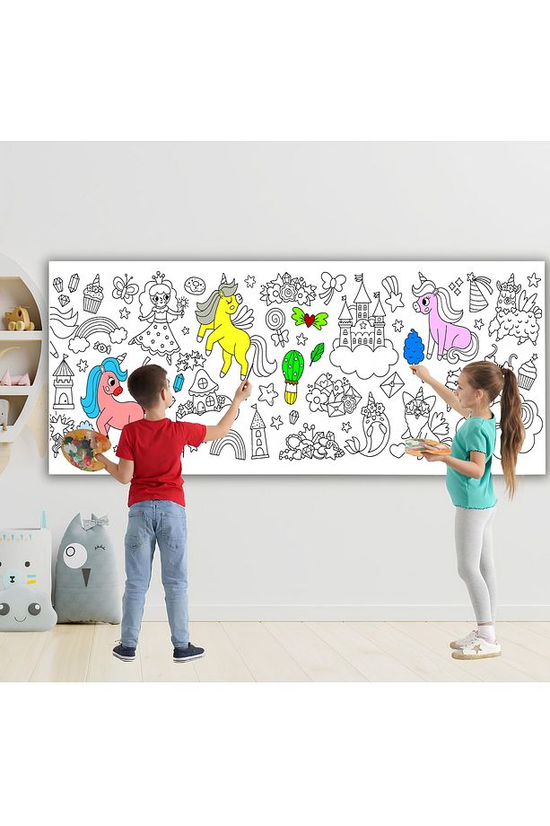 Unicorn Temalı Dev Boyama Kağıdı 2,5 Metre Rulo Boyama Kağıdı - Çocuk Eğitici Boyama - 2