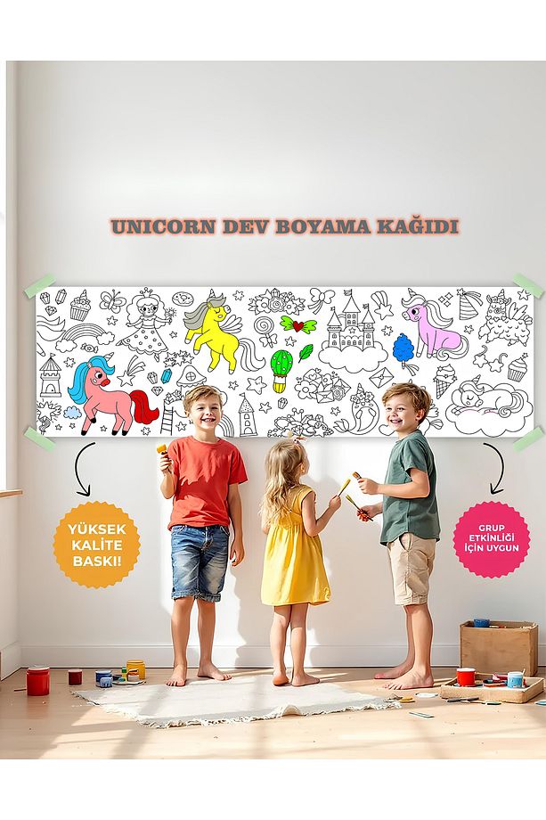 Unicorn Temalı Dev Boyama Kağıdı 2,5 Metre Rulo Boyama Kağıdı - Çocuk Eğitici Boyama - 1