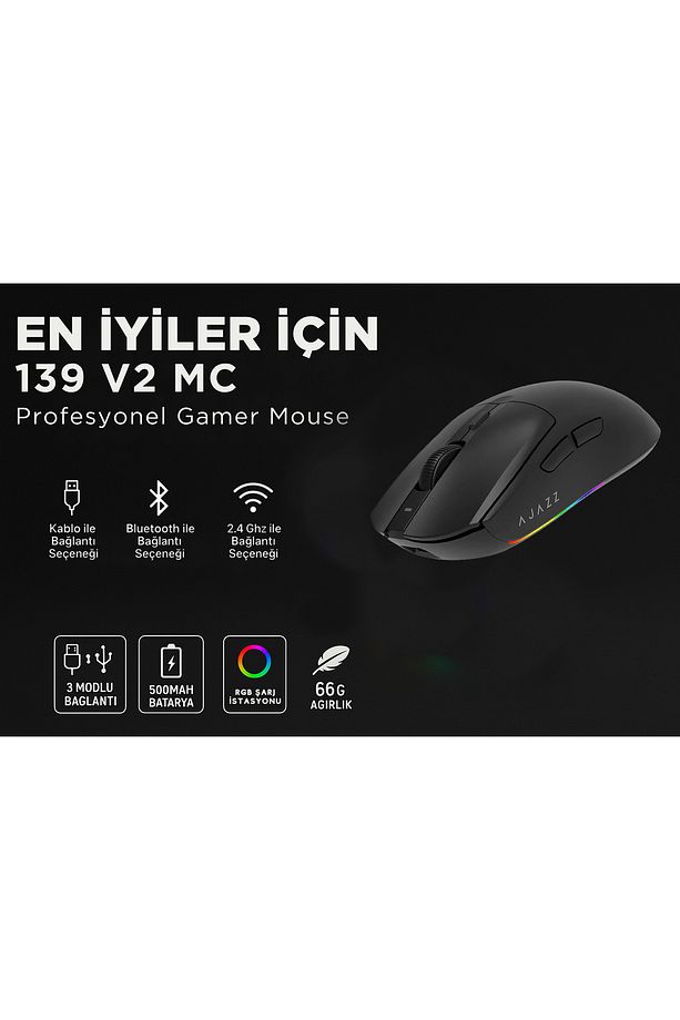 Aj139 V2 Mc 12.000 Dpı Paw3311 Ultra Hafif 3 Modlu Oyuncu Mouse - 500mah Batarya - 4