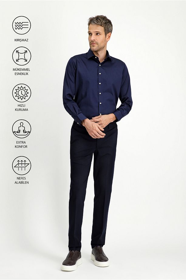 Techno-Line Slim Fit Dar Kesim Likralı Örme Klasik Kumaş Pantolon - 1