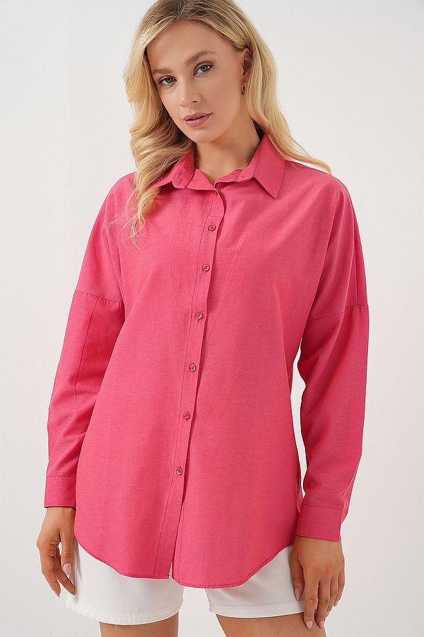 3900 Oversize Uzun Basic Gömlek - Nar - 3