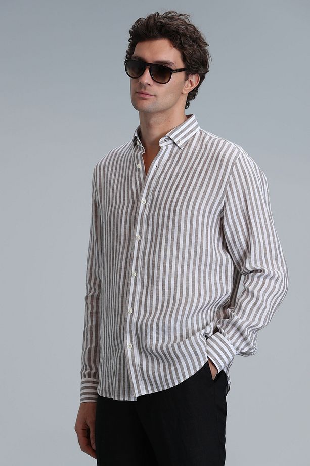 New Erkek Basic Gömlek Regular Fit Kahverengi - 3