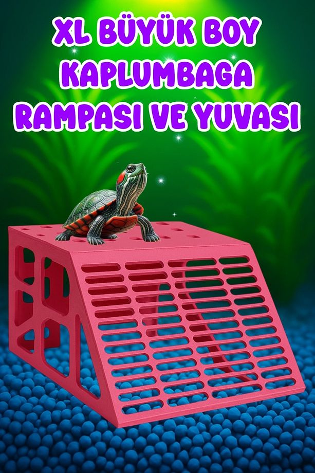XL Kaplumbaga Rampası ve Yuvası ( Pembe ) Kaplumbağa Platformu Kaplumbaga Kayası - 1