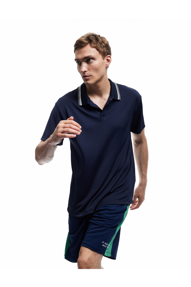 Short Sleeve Stripe Detailed Oversize Polo Neck Sports T-Shirt