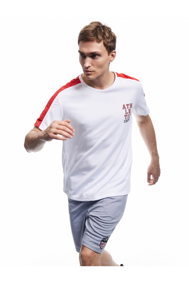 Short Sleeve Crew Neck Color Contrast Back Printed Oversize Sports T-Shirt