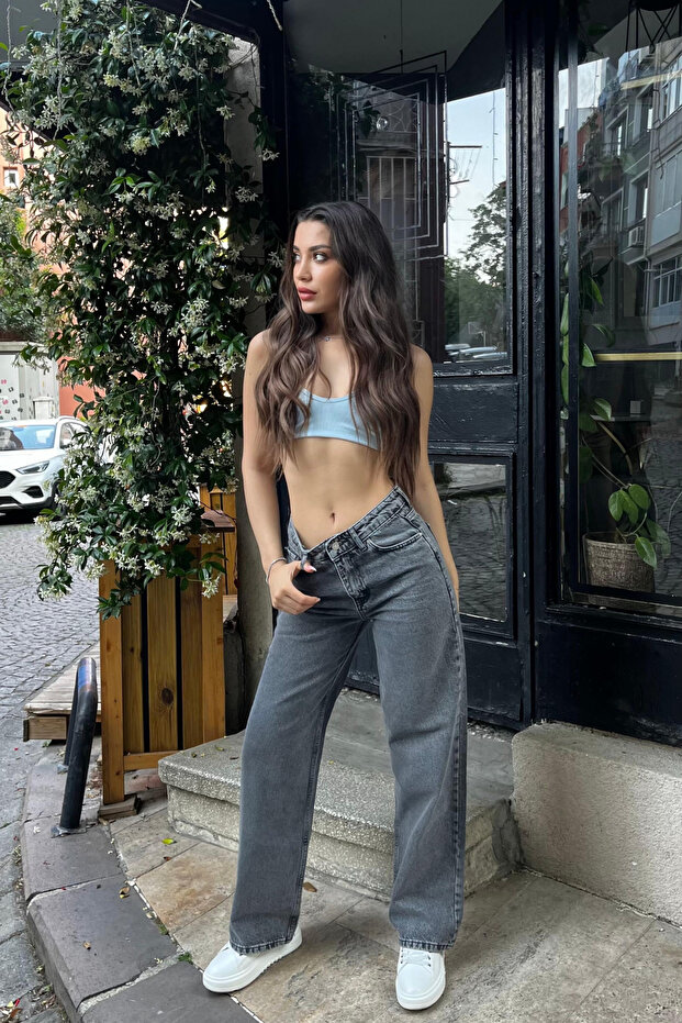 Geräucherte Jeans mit hoher Taille und weitem Bein - 6