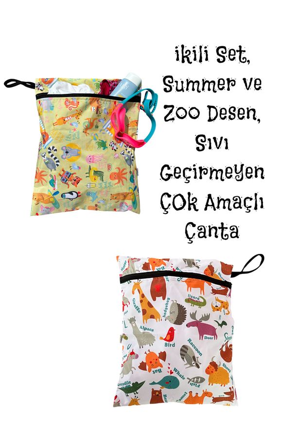 2 Adet, Ekonomik Set, 30x36cm Zoo Ve Summer Çok Amaçlı Sıvı Geçirmez Çanta, Torba - 1