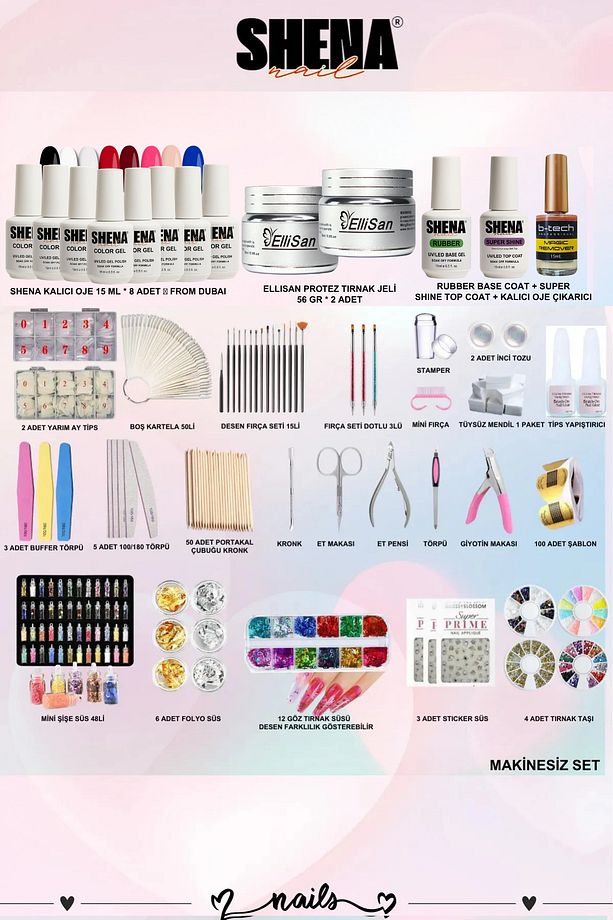 Kalıcı Oje - Protez Tırnak Deneyim Seti 3 (OJE - BUİLDER JEL - BASE TOP COAT | AKSESUAR) From Dubai - 2
