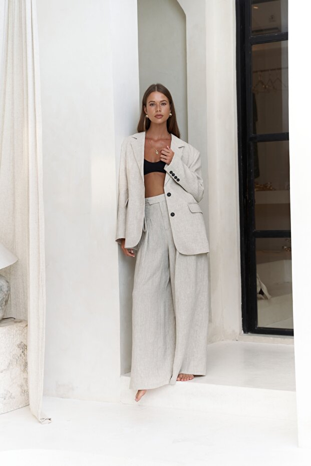 Sinai Keten Basic Naturel Blazer - 3