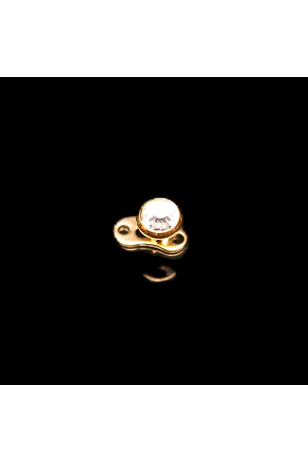 Altın Titanyum Dermal Tek Taş Kristal Piercing (Taş: 4 mm) - 2