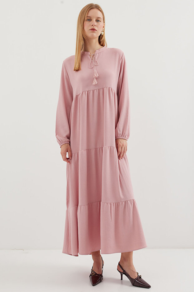 1627 Collar Lace Up Hijab Dress