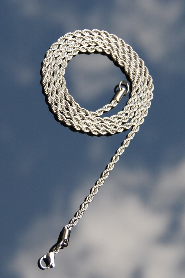 Steel Auger Rope Chain Necklace 4 mm Silver Color | Non-Tarnish, Unisex, 65 Cm, 2 Years Warranty