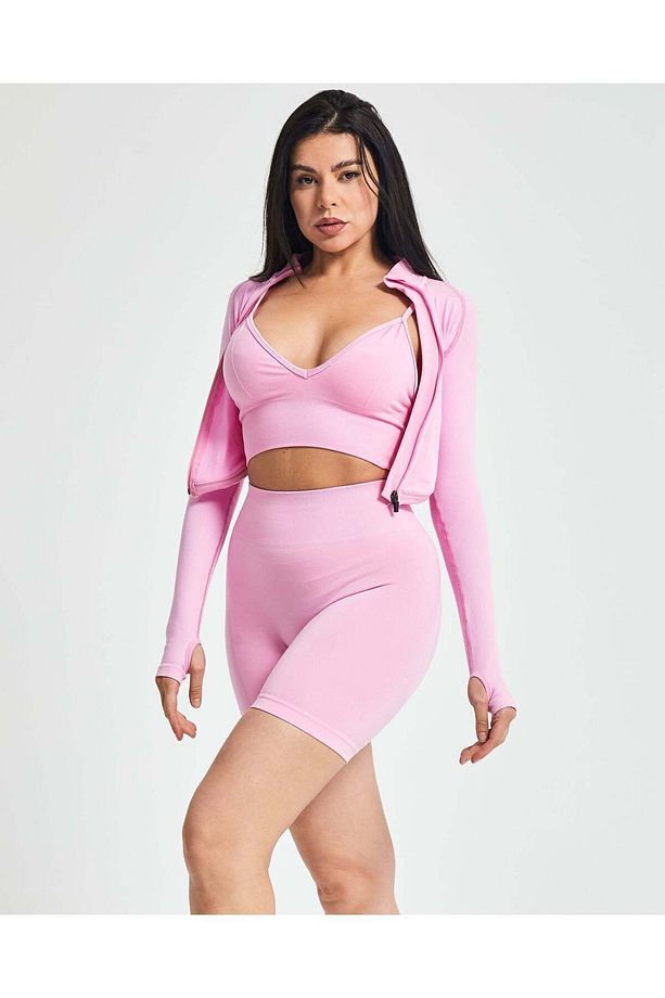 Yüksek Bel Scrunch Seamless Şort - Pembe - 2