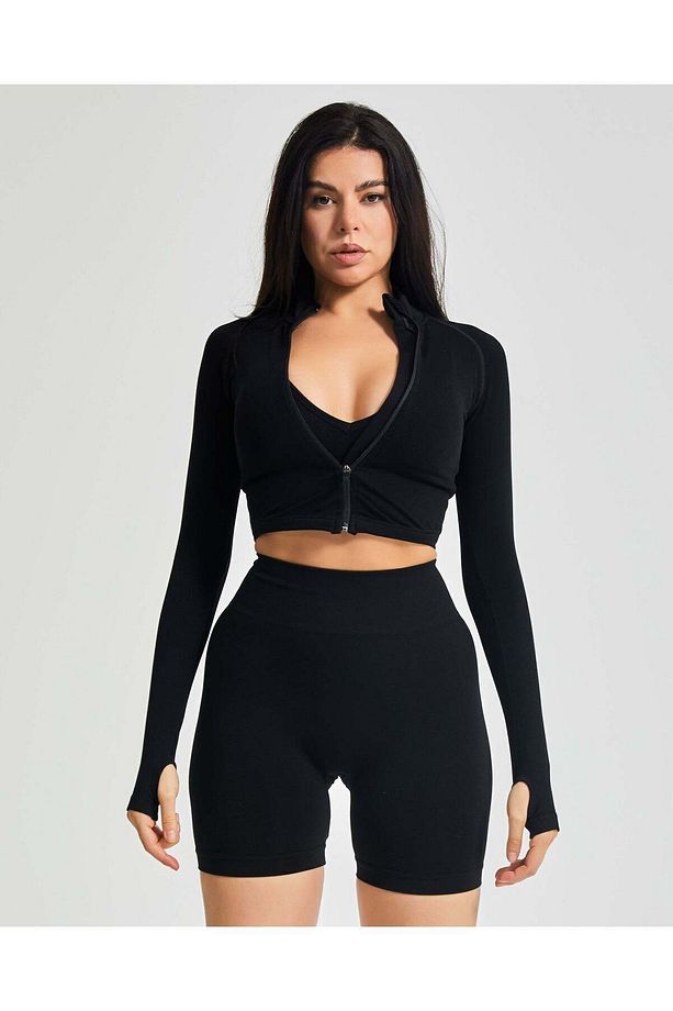Yüksek Bel Scrunch Seamless Şort - Siyah - 5