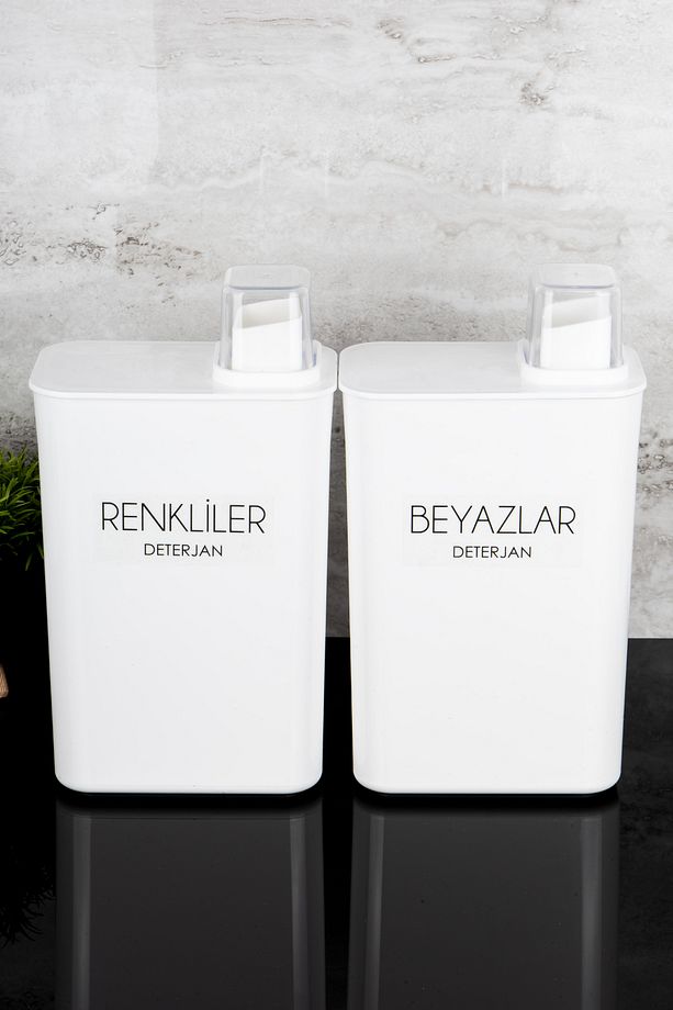 2li Kapağı Ölçekli 3000ml Deterjanlık Seti Renkliler Beyazlar Şeffaf Etiketli Deterjan Kutusu Seti - 6