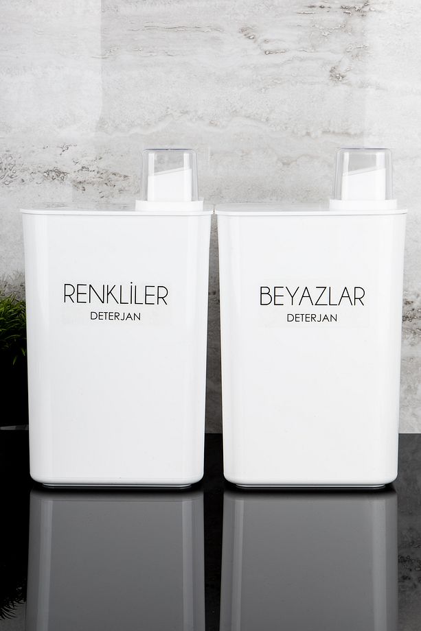 2li Kapağı Ölçekli 3000ml Deterjanlık Seti Renkliler Beyazlar Şeffaf Etiketli Deterjan Kutusu Seti - 2