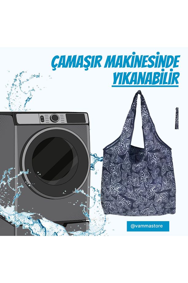 Çantalı Katlanabilir Suya Dayanıklı Leke Tutmaz Alışveriş Torbası / Poşeti / Çantası - 4