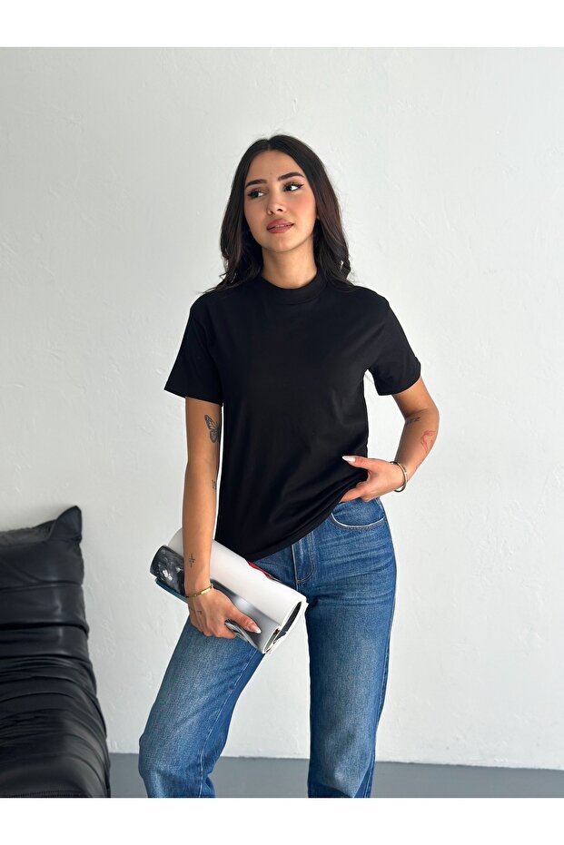 Dik Yaka 2'li Paket Basic Örme T-shirt - 6