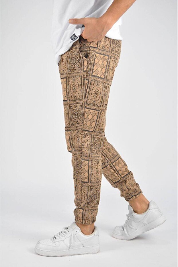 Erkek Günlük Desen Esnek Bol Camel Jogger Pantolon - 2
