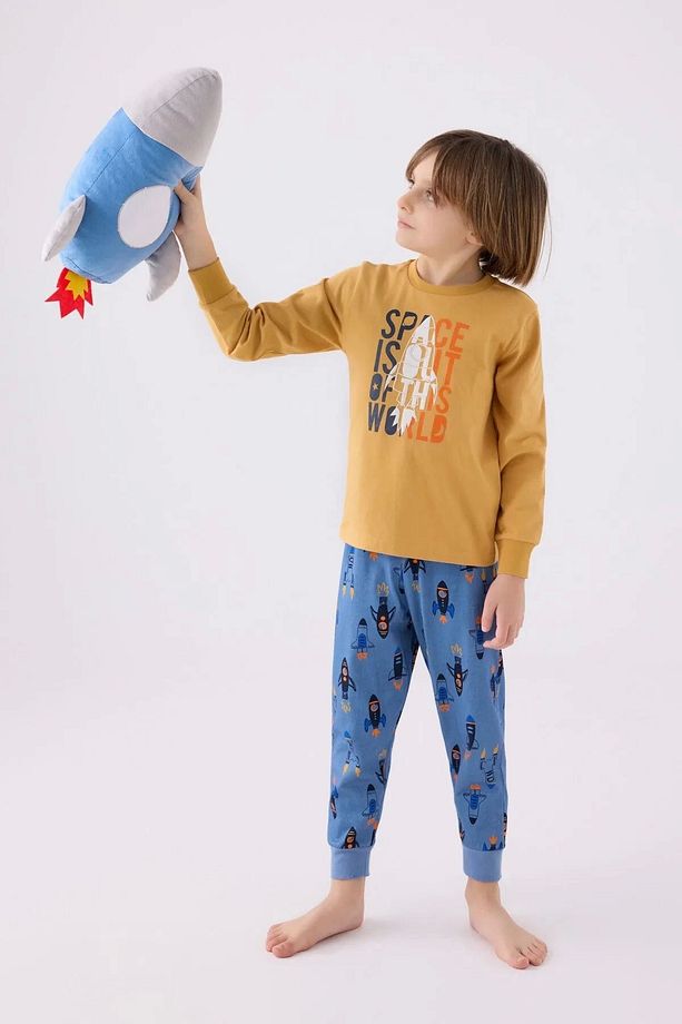 Erkek Çocuk Sarı Uzun Kol Pijama Takım - 1