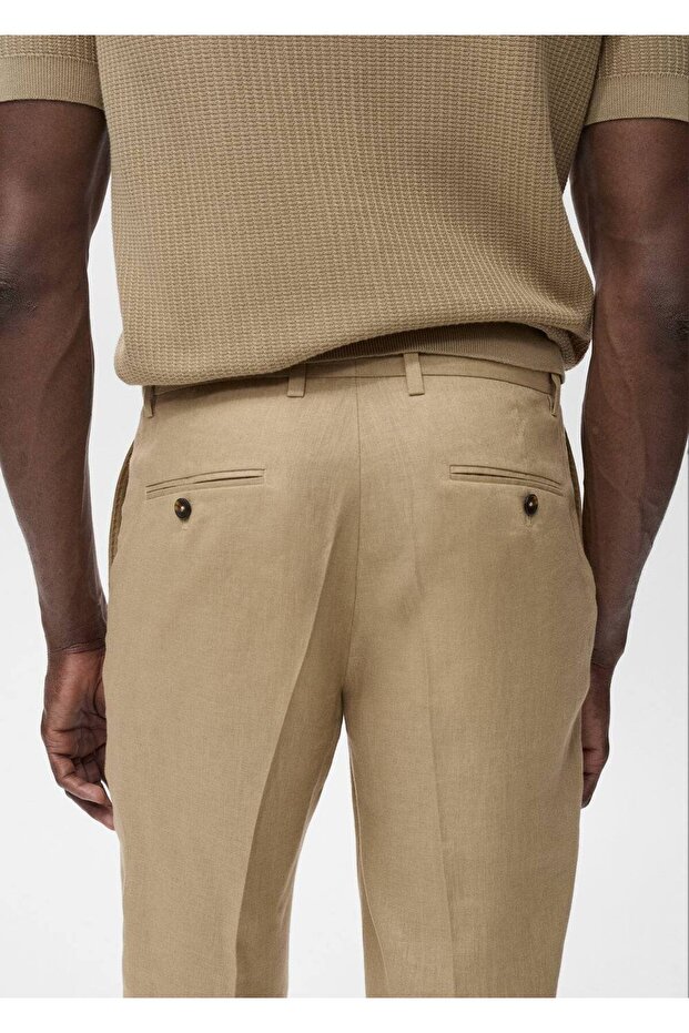Slim fit %100 keten pantolon - 7