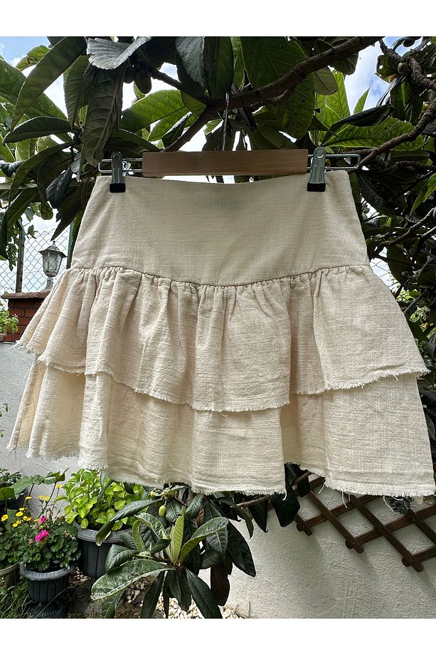 Mini Fırfırlı Şort Etek Naturel - 3
