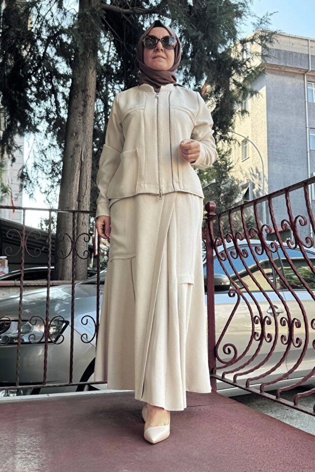 Jacket Skirt Set Beige 36204