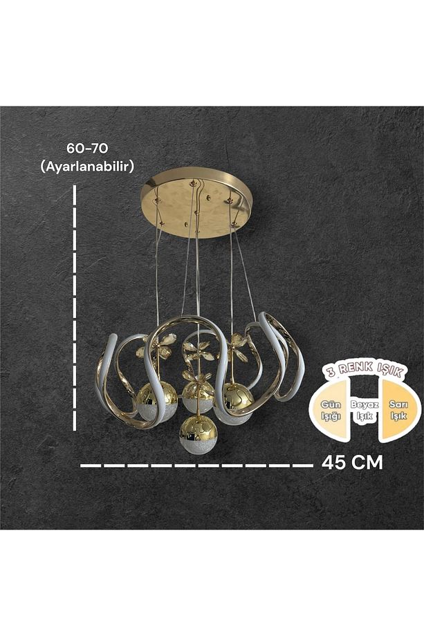 Ahtapot Sarı 4 Toplu 3 Renk Led Avize - 3