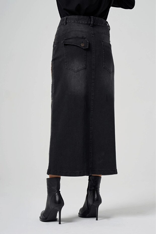 Nakışlı Kot Etek - 4