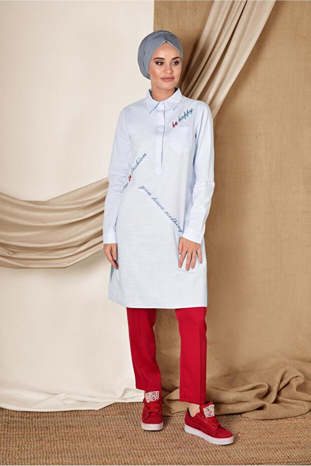 تونيك مكتوب بنصف أزرار أمامية 4055 - 2