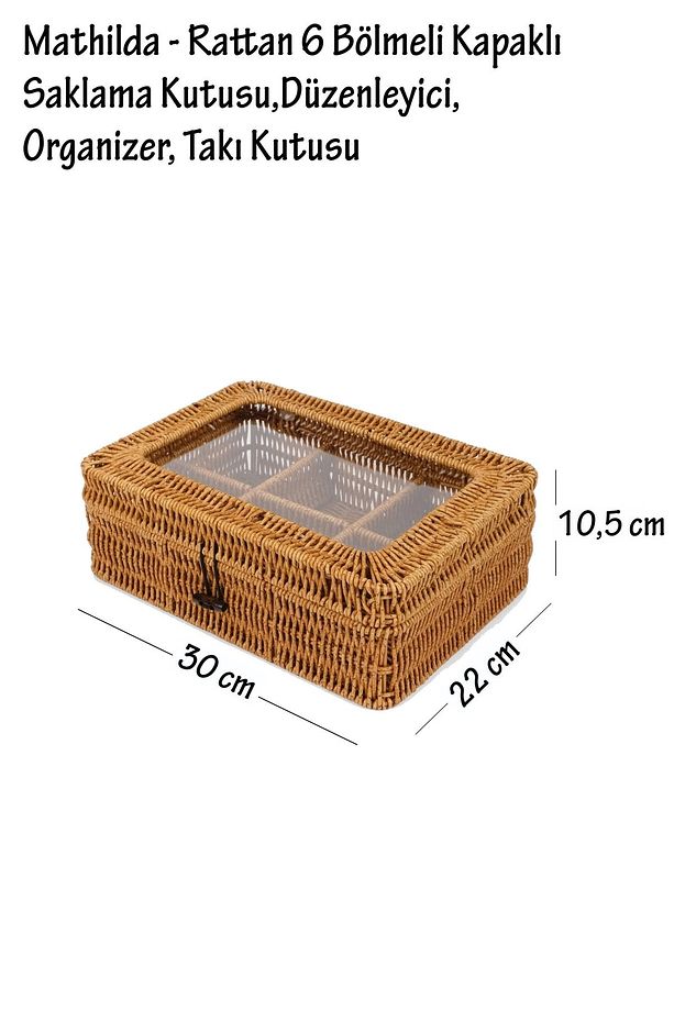Mathilda - Rattan 6 Bölmeli Kapaklı Saklama Kutusu,Düzenleyici, Organizer, Takı Kutusu - 8