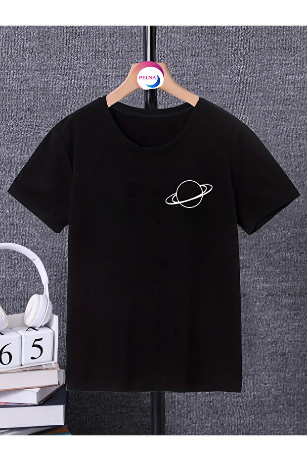 Children's Trend Model Black T-Shirt Printed Crew Neck Cotton
