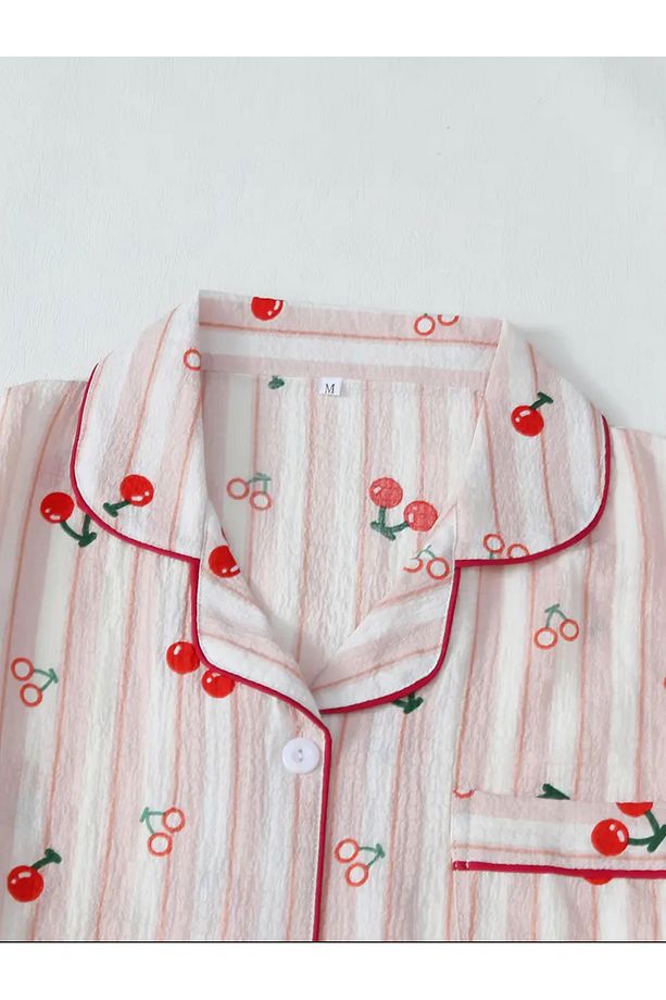 Kiraz Baskılı Gömlek Şort Pijama Takımı - 2